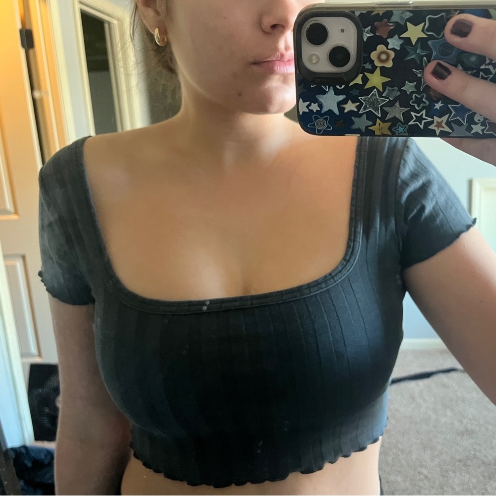Aerie Offline Cropped athletic top | Size XS | Charcoal Grey